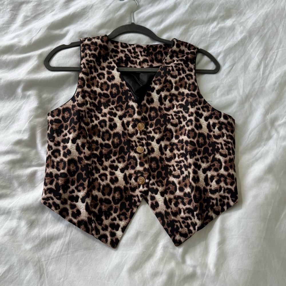 Leopard Print Button-Up Vest